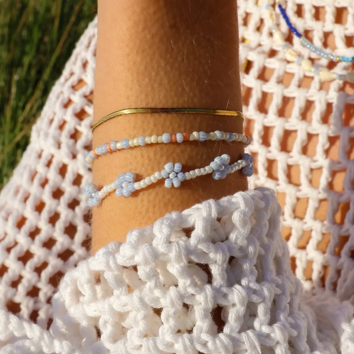 Winther Studio Armbånd*Flower Bead Armbånd Blå